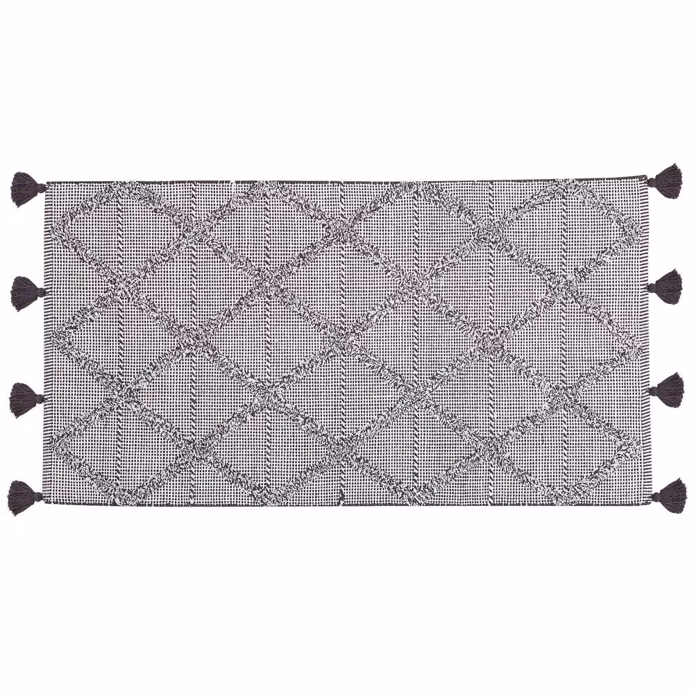 Wyld and Coco Brown Geometric Cotton Woven Rug with Fringes, W: 80 cm, L: 150 cm – 2