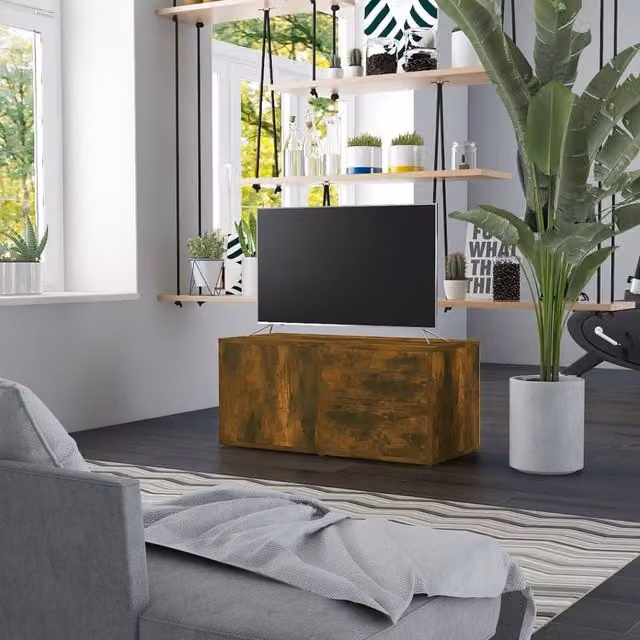 Berkfield Home Smoked Oak TV Cabinet in Brown, W/D/H: 80 x 34 x 36 cm
