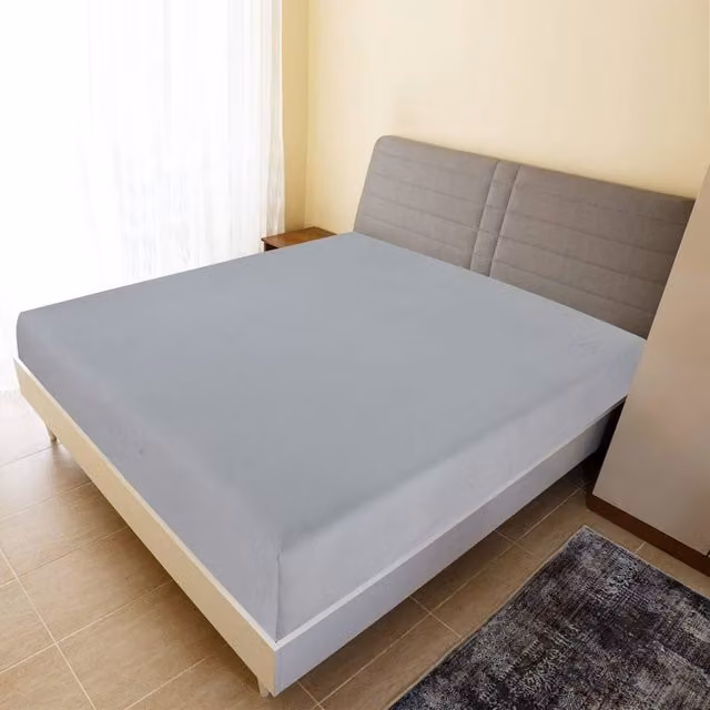 Berkfield Home Grey Jersey Cotton Fitted Sheet W/D/H: 160 x 200 cm