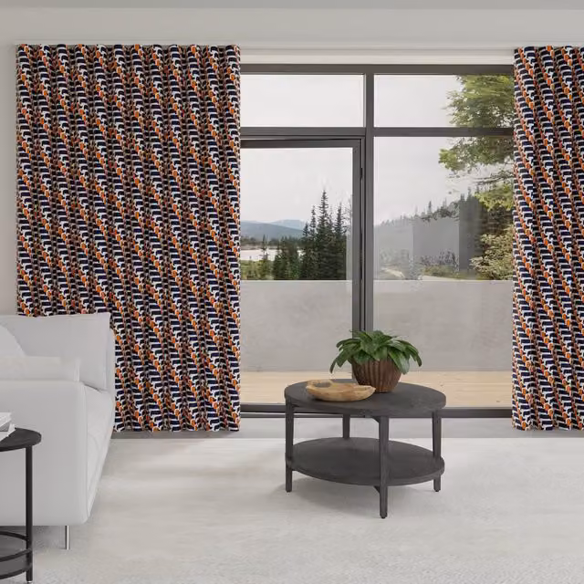 Orla Kiely Dog Show Made to Measure Blackout Wave Curtain in Blue, Orange and Multicolour