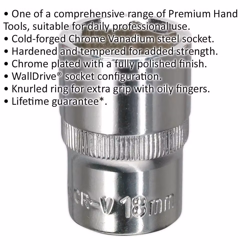 Loops 18mm Forged Steel Drive Socket 1/2 inch Square Drive in Silver Chrome Vanadium – 2