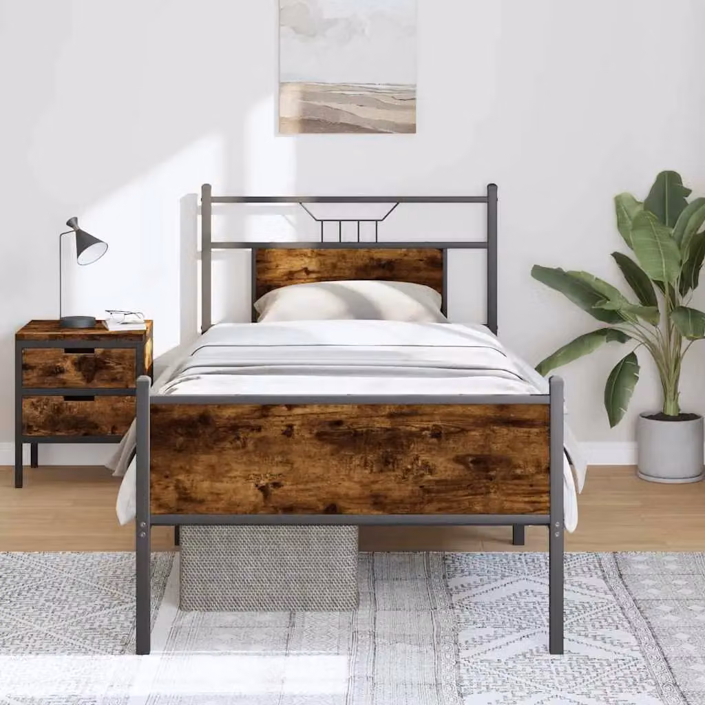 Berkfield Home Small Single Bed Frame in Smoked Oak Brown, W/D/H: 75 x 190 cm – 2