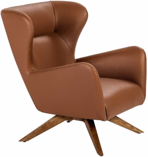 Angel Cerda Brown Leatherette Swivel Armchair with Walnut Wood Legs – 1
