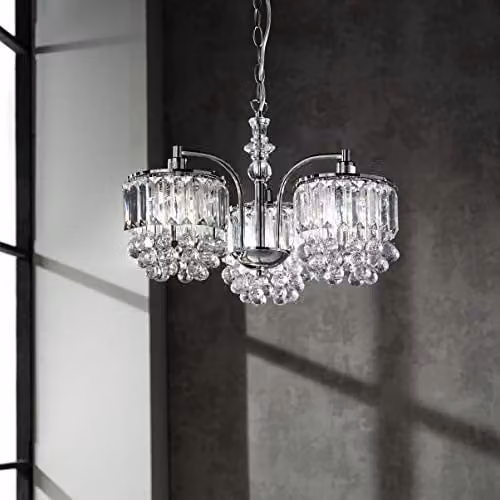 K LIVING 3 Arm Chrome Chandelier with Transparent Acrylic Beads and Droplets – 1