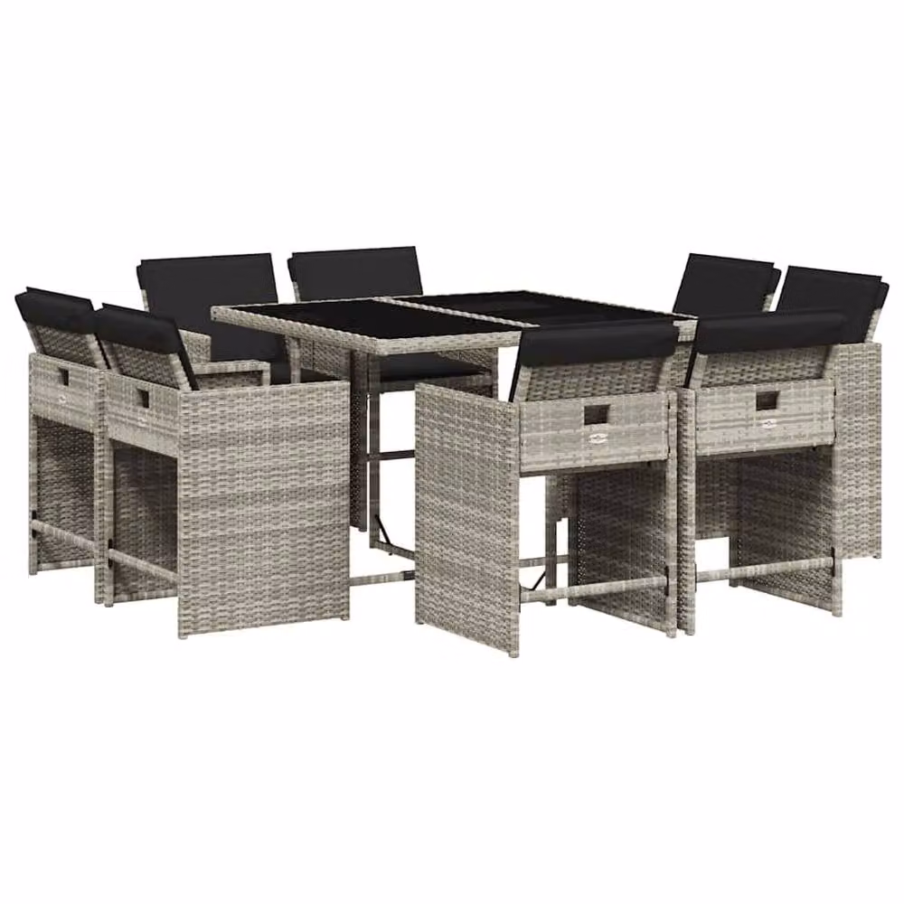 Berkfield Home 9 Piece Garden Dining Set with Light Grey Poly Rattan Cushions – 2