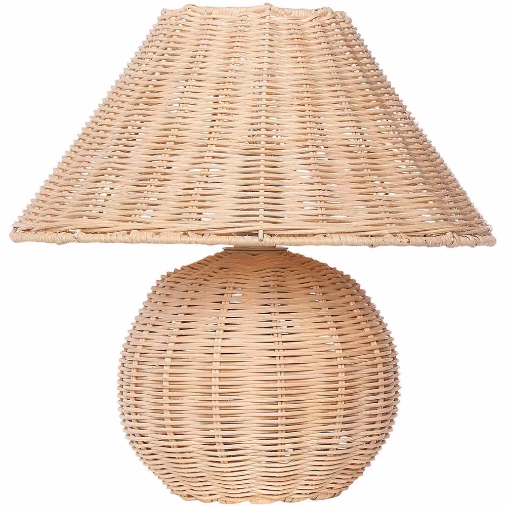 Wyld and Coco Boho Rattan Table Lamp in Brown and Beige, H 31 x W 30 x D 30 cm – 2