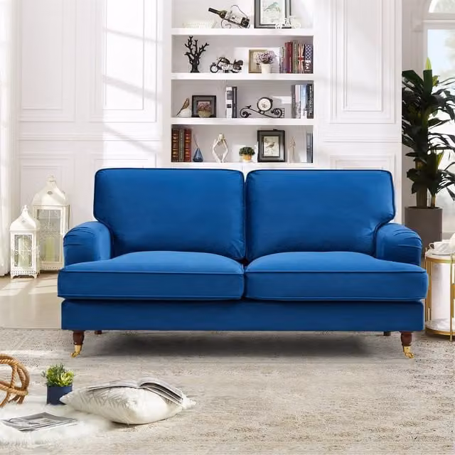 Artemis Home Woodbury 2 Seat Velvet Fabric Sofa in Blue, Width: 158 cm
