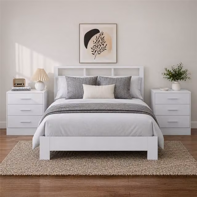 Reflect 3 Drawer Bedside Table Set of 2 in White Gloss and Matt White – 1