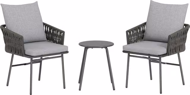 Outsunny 3-Piece Rattan Bistro Set with Round Table and Chairs in Grey – 1