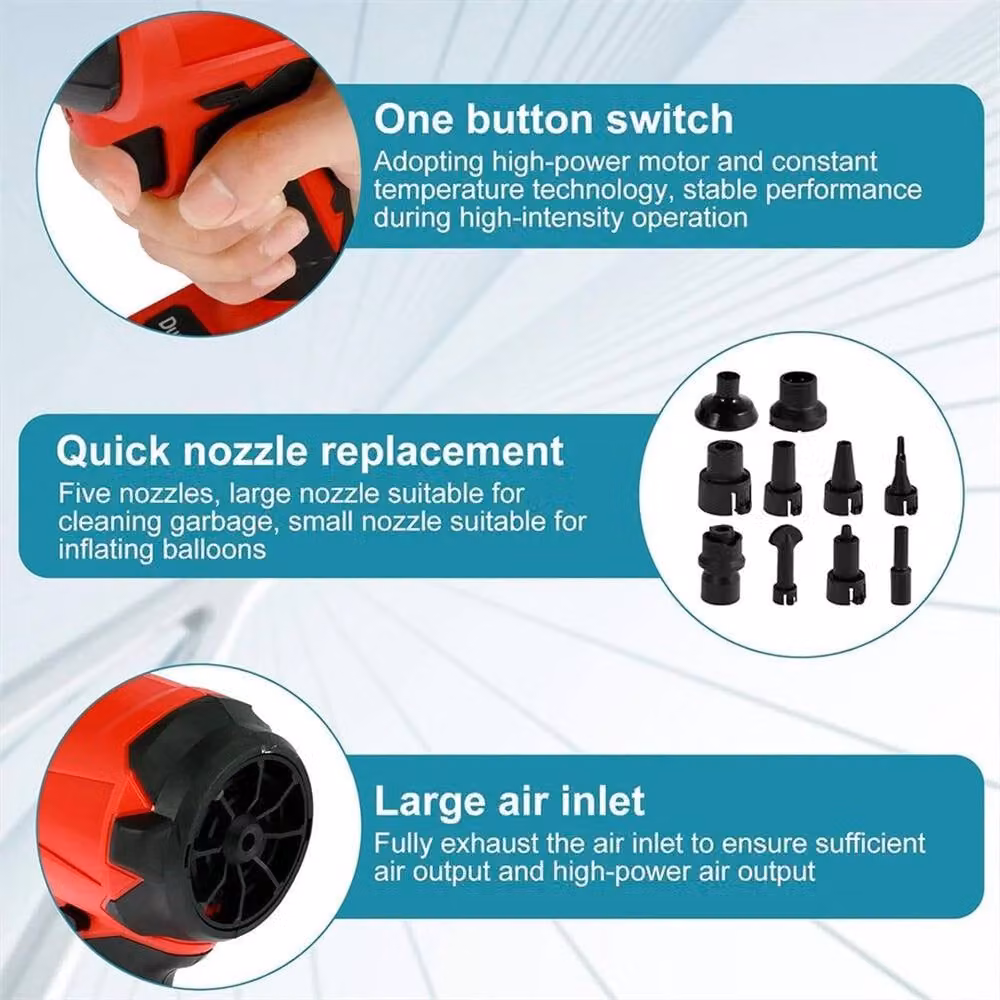 Nordara Red Cordless Blower Inflator Vacuum Multifunction Tool with Rechargeable Battery W/D/H: 100 x 15 x 15 cm – 3