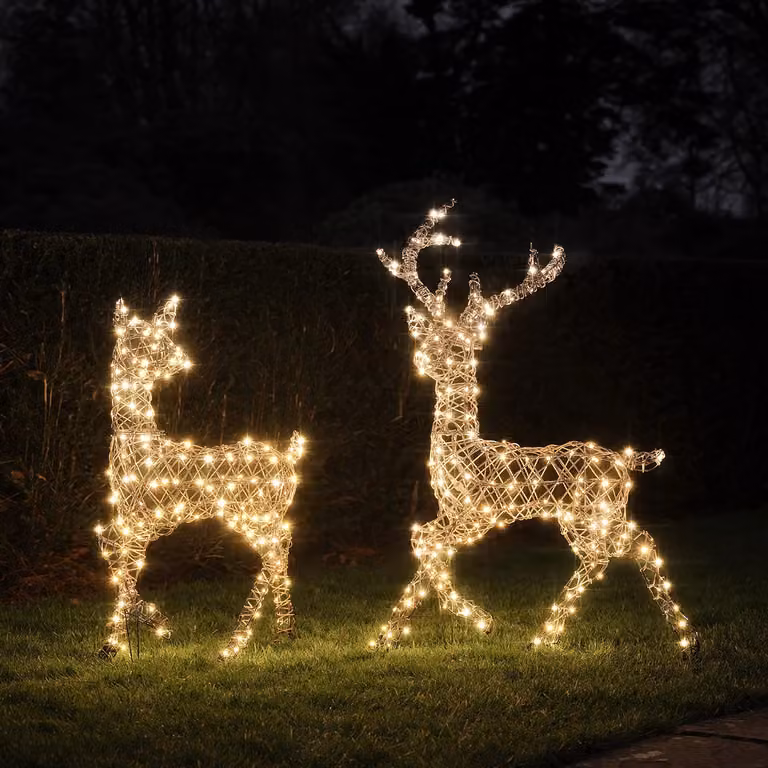 Lights4fun Dual LED Studley Stag and Doe Light Up Reindeer Duo in White