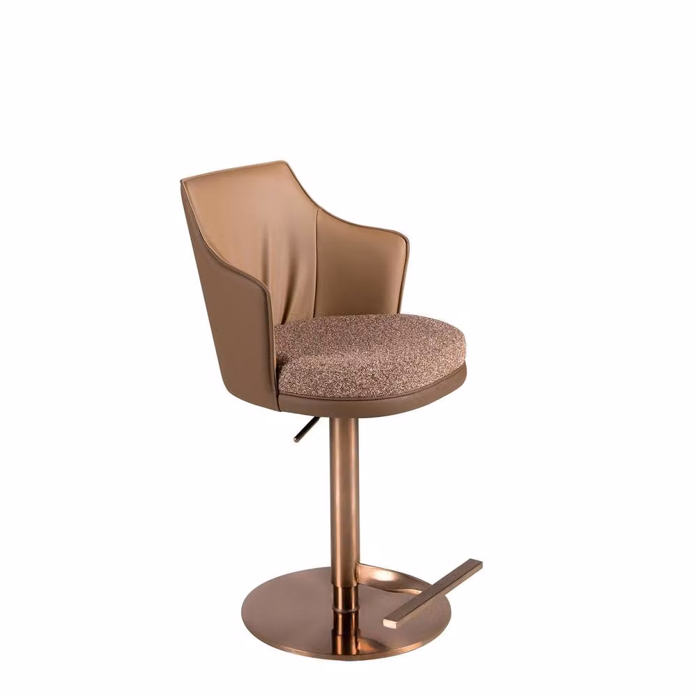 Angel Cerda Modern Fabric and Synthetic Leather Swivel Bar Stool in Brown and Gold – 5