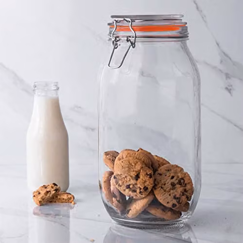 Argon Tableware Set of 6 Transparent Glass Storage Jars with Clip Lids and Labels, 2 L Each – 3