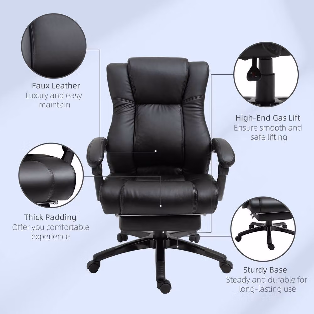 STILVORA Black Synthetic Leather Executive Office Chair with Footrest, Headrest and Armrests – 6