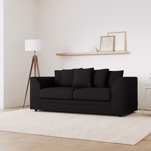 Luxor Living Black Jumbo Cord 3 Seater Fabric Sofa with Scatter Cushions – 2