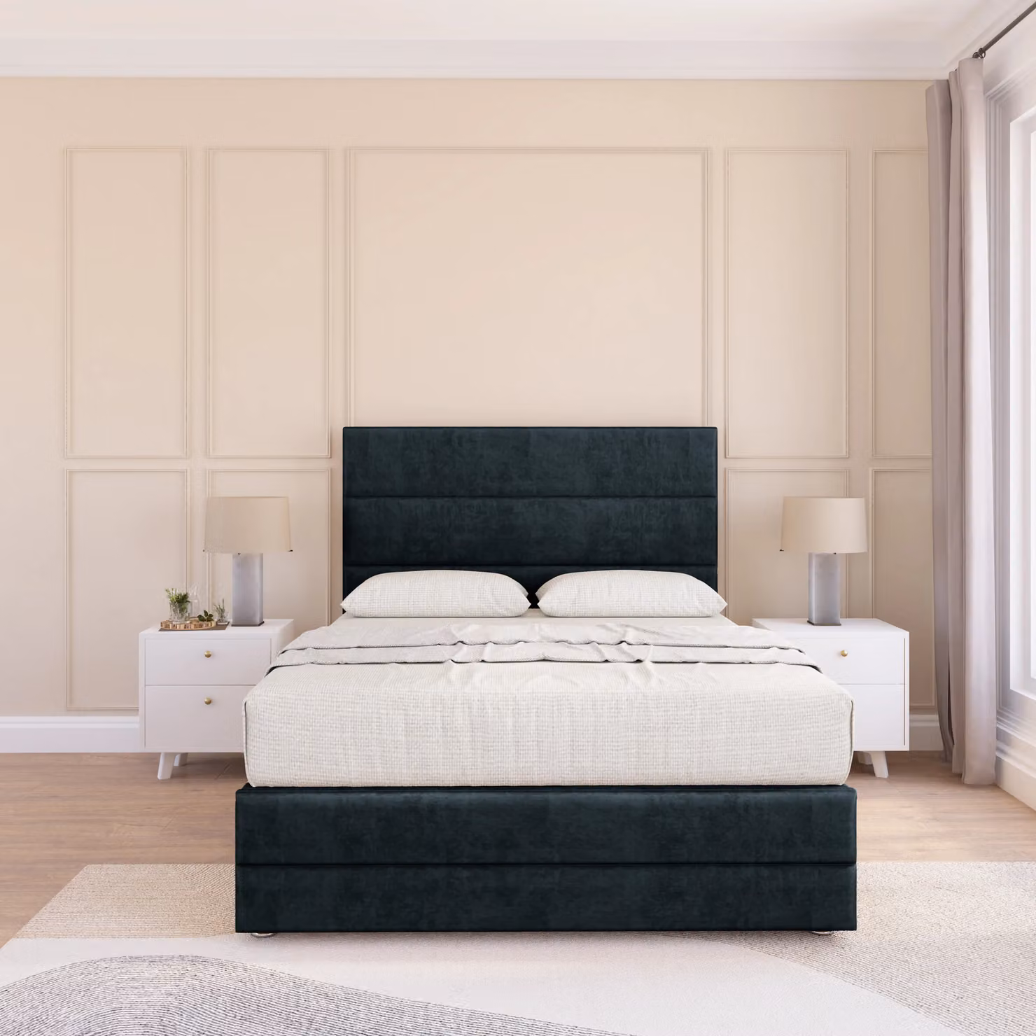 Sloomy Monaco Upholstered Velvet Bed Base in Black, W/D/H: 120 x 200 cm