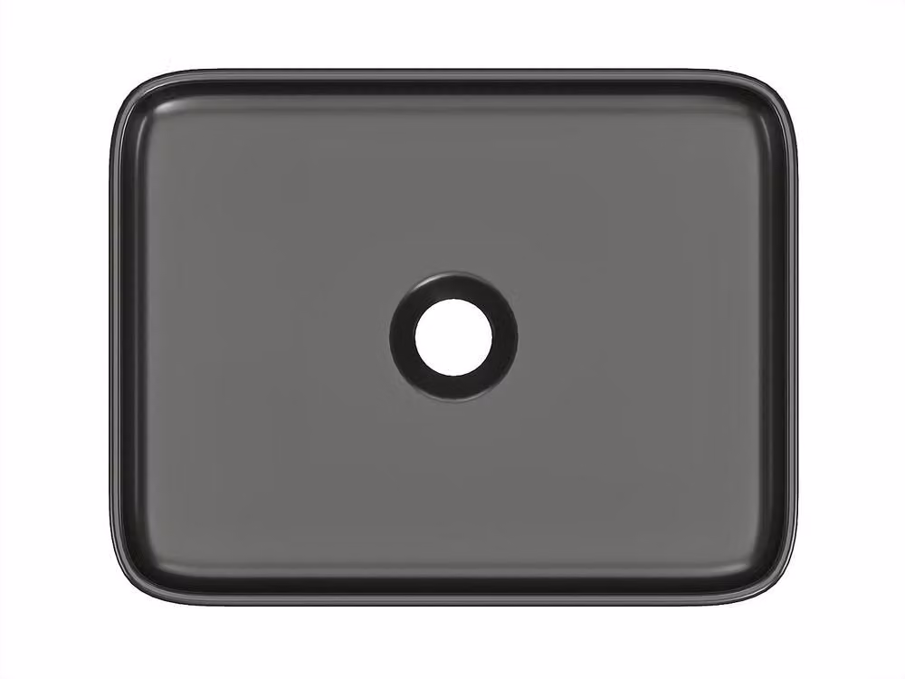 Vente-unique Juniko II Rectangular Ceramic Countertop Washbasin, Black, W: 50 cm, D: 30 cm, H: 13 cm – 3