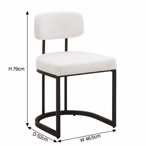 Modish Furnishing Rhea Set of 2 White Chenille Fabric Dining Chairs with Armrests and Black Metal Frame – 3