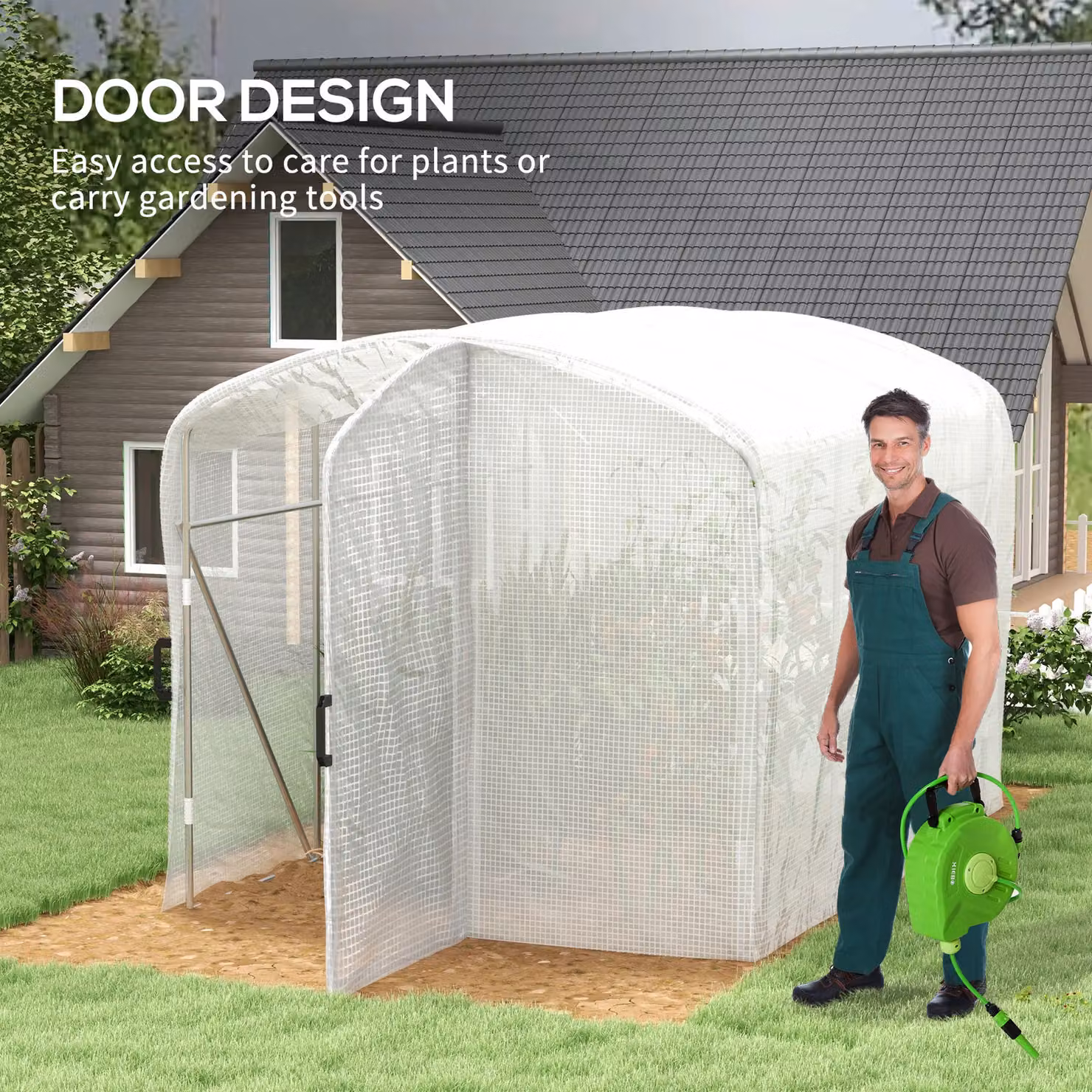 OUTSUNNY White Polytunnel Greenhouse with PE Cover and Hinged Door, W/D/H: 300 x 200 x 200 cm – 4