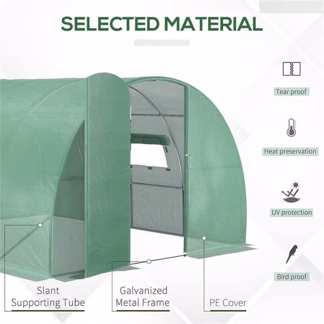 FLAVORA Green Walk-in Tunnel Greenhouse with Window, W: 300 cm, D: 200 cm, H: 200 cm