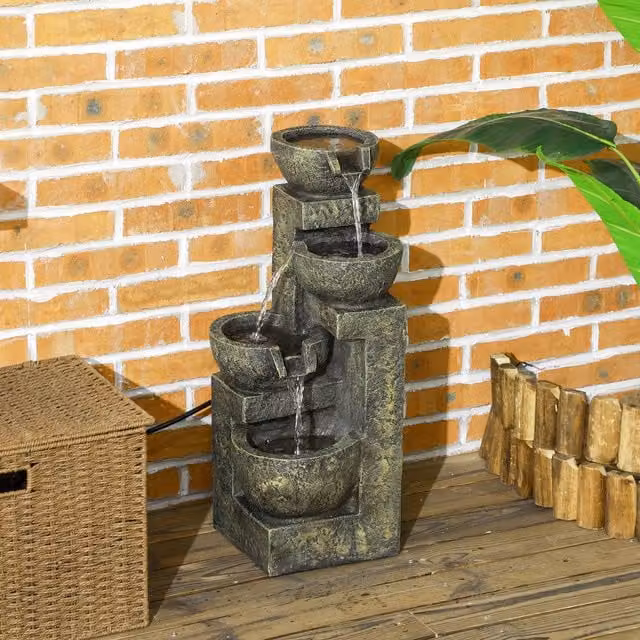 Outsunny Black Rustic Stone Cascade Garden Water Feature