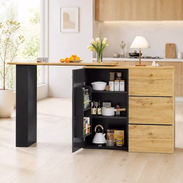STILVORA Modern Black Bar Table with Rotating Top and Storage