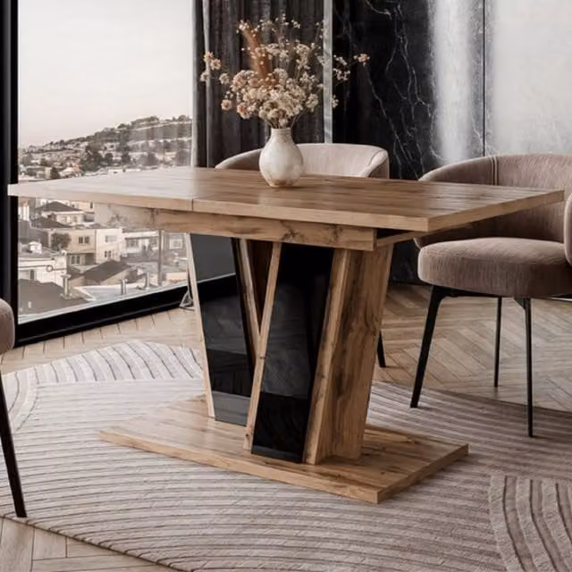 PHD Furniture Extendable Rectangular Dining Table in Wotan Effect and Black Gloss