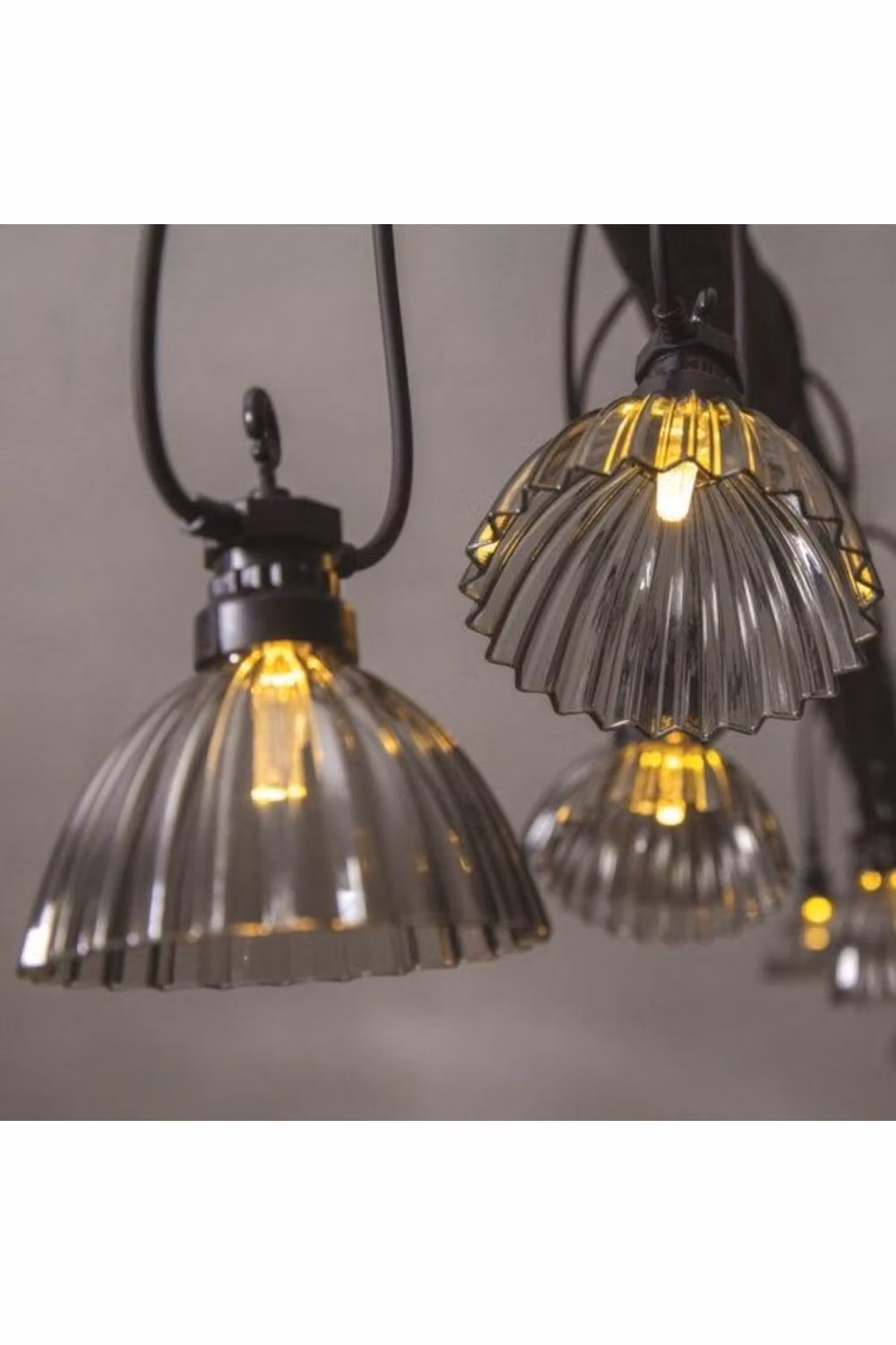 KDMD Warm White LED Umbrella Shell String Lights with Transparent Glass Domes, 3.8m – 2