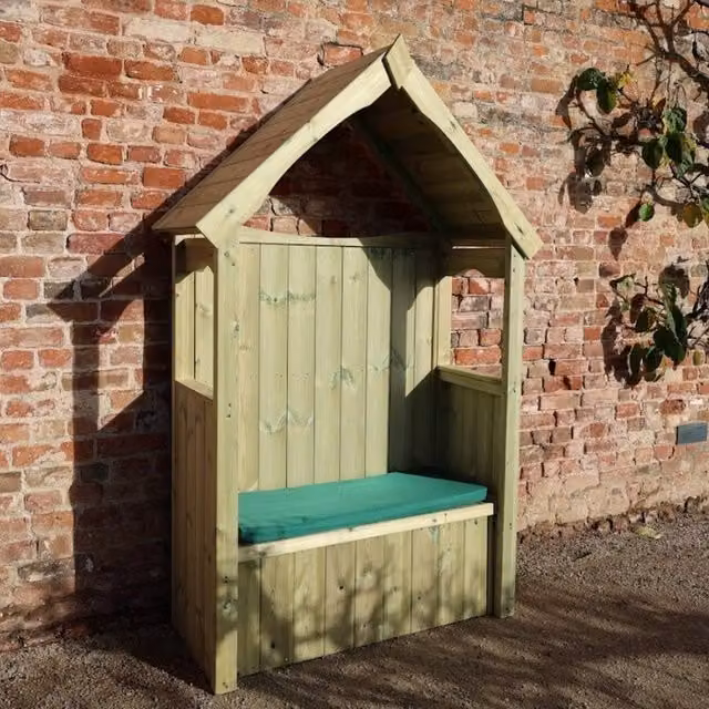 Churnet Valley Garden Furniture Ltd Willow 2 Seat Storage Arbour with Waterproof Cushions in Light Tan, W/D/H: 211 x 130 x 60 cm – 1