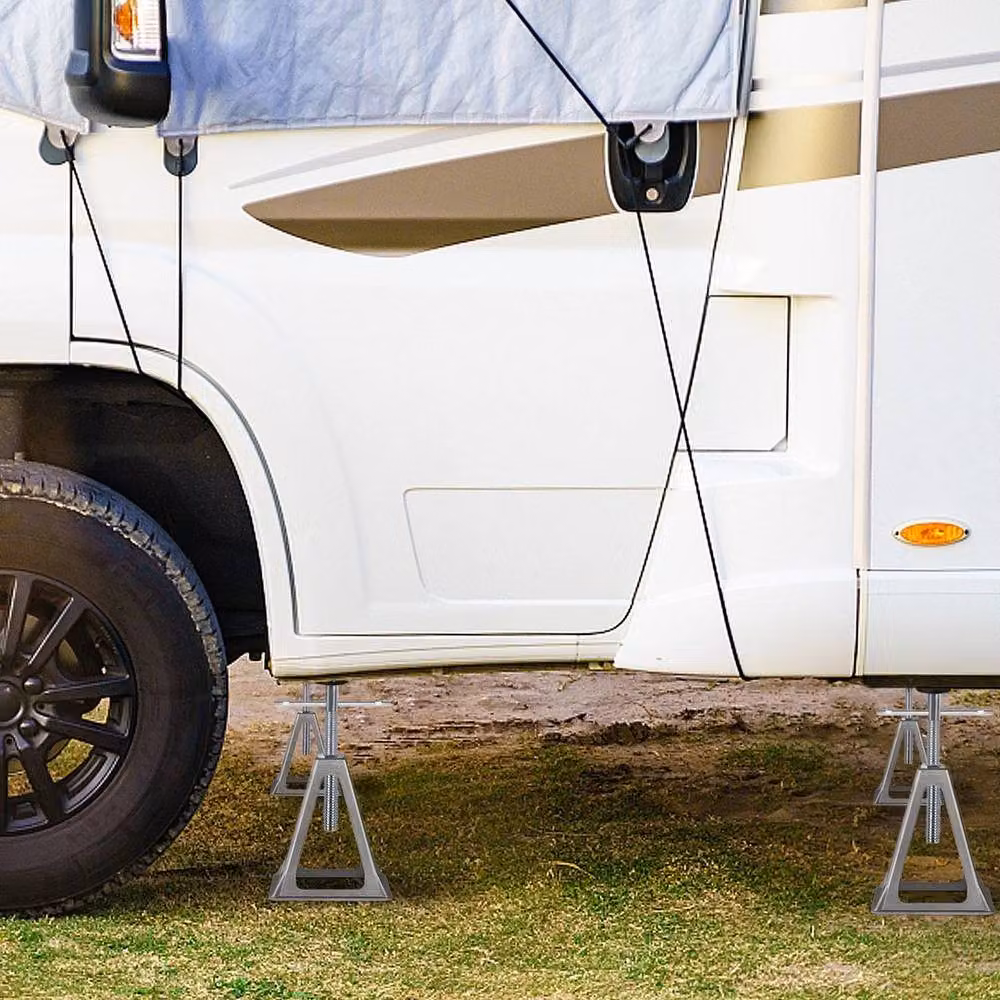 FLAVORA Adjustable Height Steel Axle Stand Set for Static Caravans, Silver, 2 Pieces, W: 40 cm, H: 100 cm – 2