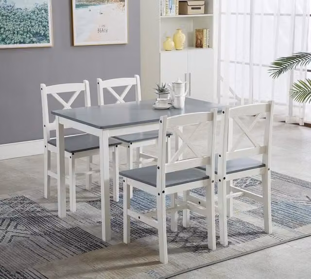 MCC Direct Solid Wood Kitchen Dining Table and 4 Chairs in Grey
