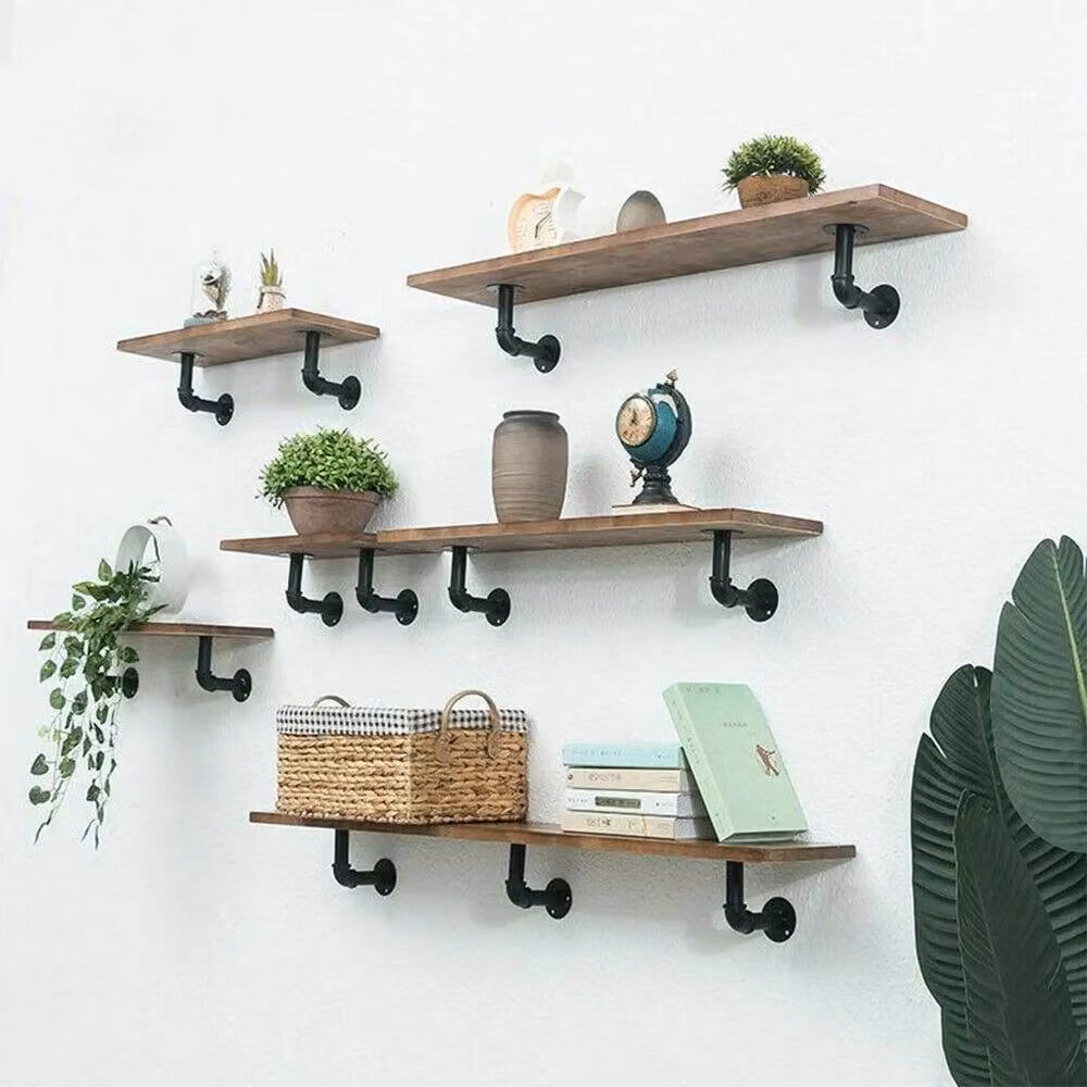 SPETLEK 8x Industrial Iron Pipe Shelf Brackets in Matt Black, Wall Mounted – 2