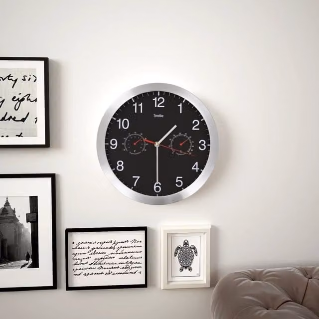 Berkfield Home Black Round Analog Wall Clock with Quartz Movement, Hygrometer and Thermometer