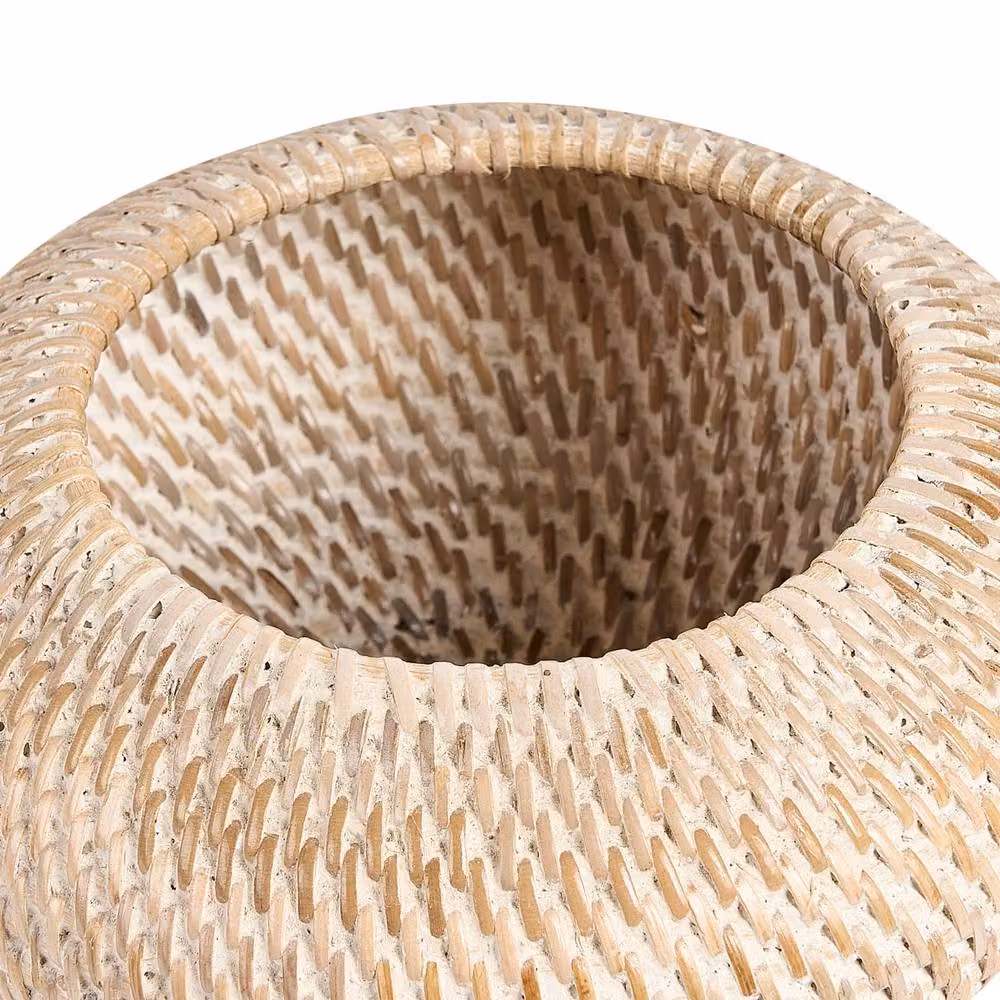 Wyld and Coco Rattan Storage Basket with Lid in Beige and Sand, Diameter: 25 cm – 4