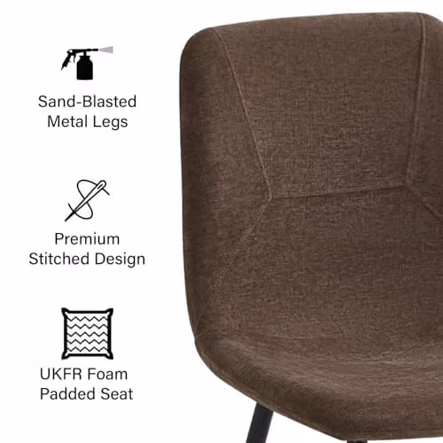 FWStyle Esme Set of 4 Dark Brown Fabric Dining Chairs with Black Metal Legs, W/D/H: 45 x 43 x 87 cm – 2