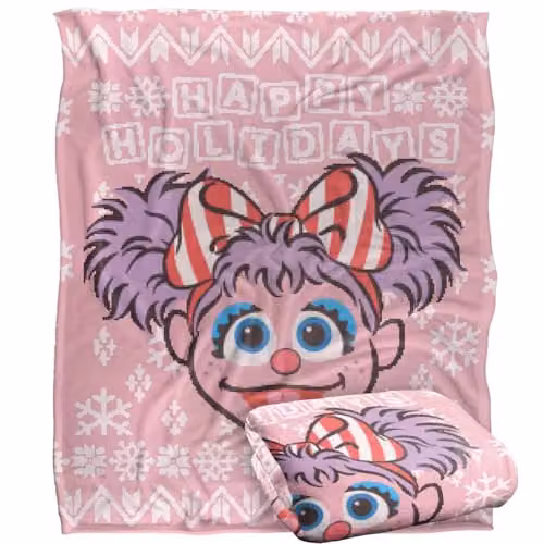 LOGOVISION Sesame Street Abby Cadabby Ugly Christmas Sweater Super Soft Microfibre Fleece Throw Blanket, White, W: 152 cm, D: 127 cm – 1