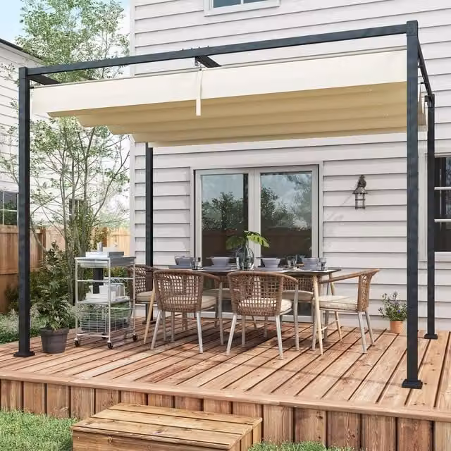 Outsunny Modern Metal Pergola Gazebo Patio Sun Shelter in Beige