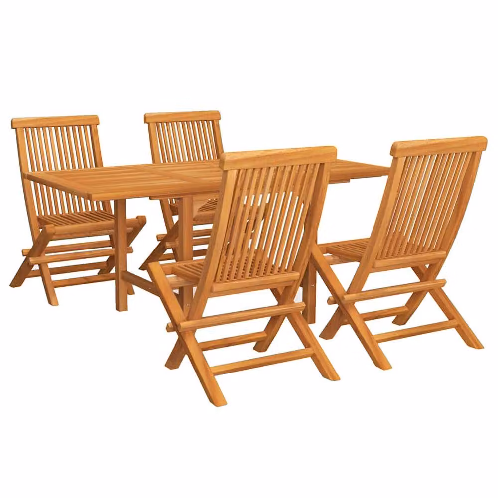 Berkfield Home Beautiful 5 Piece Garden Dining Set in Brown Solid Teak Wood – 2