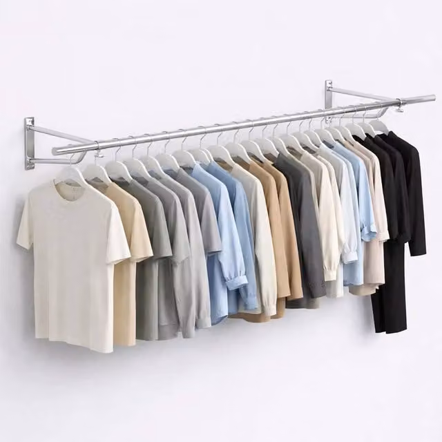PAWNORA Wall Mounted Silver Metal Clothes Rail, Width: 121.92 cm