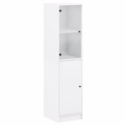 vidaXL Modern White Highboard with Glass Doors, W/D/H: 35 x 37 x 142 cm