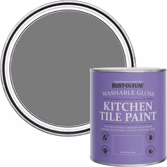 Rust-Oleum Water-Based Kitchen Tile Paint in Gloss Finish, Torch Grey, 750ml