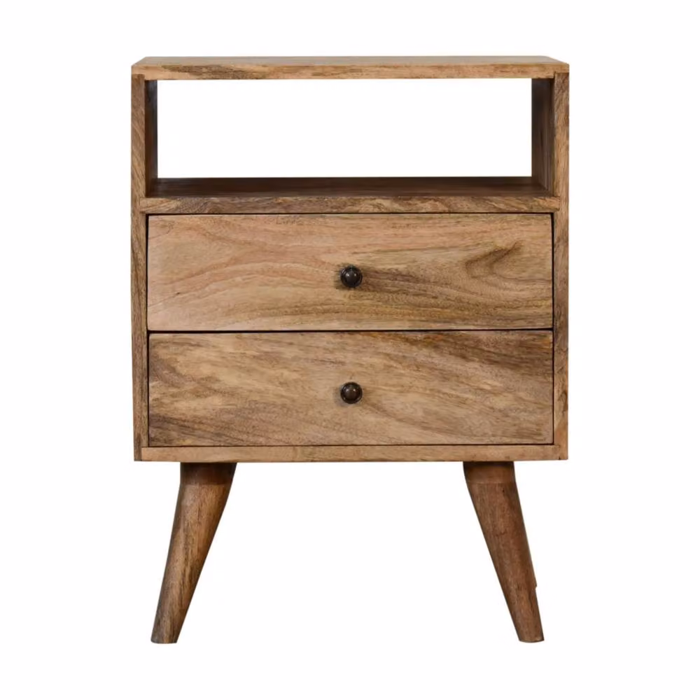 Wyld Haus Megeve Bedside Table with 2 Drawers and Open Shelf in Brown Solid Mango Wood – 2