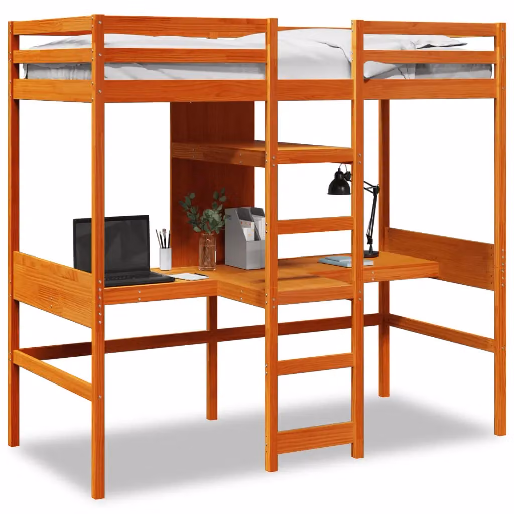 Berkfield Home Loft Bed Frame in Wax Brown Solid Pine Wood, W/D/H: 80 x 200 cm – 2