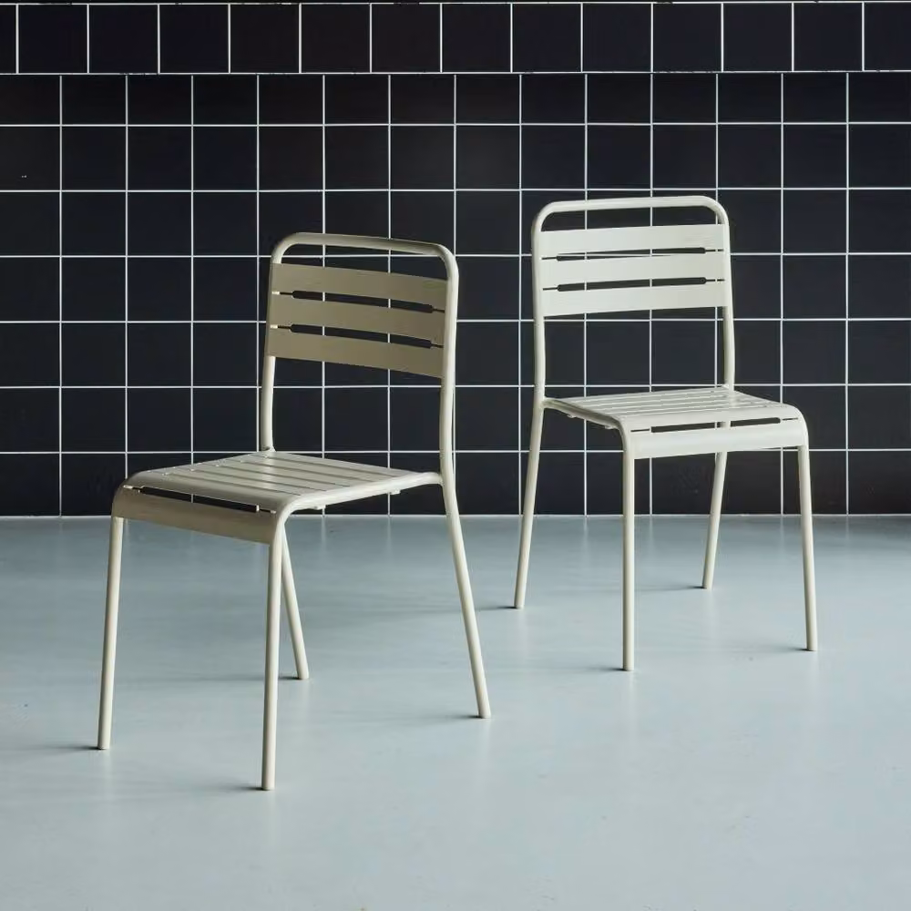 sweeek Pair of Stackable Powder Coated Steel Garden Chairs in Beige – 2