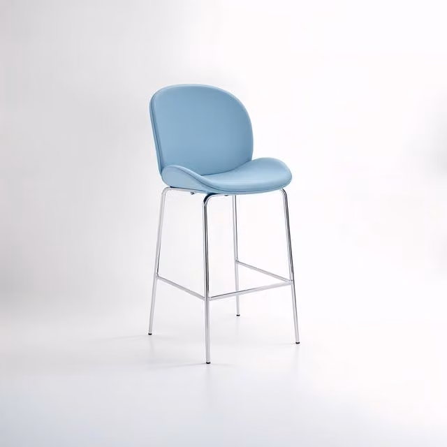 Interiors by Premier Tamzin Blue Velvet Bar Chair with Chrome Metal Finish