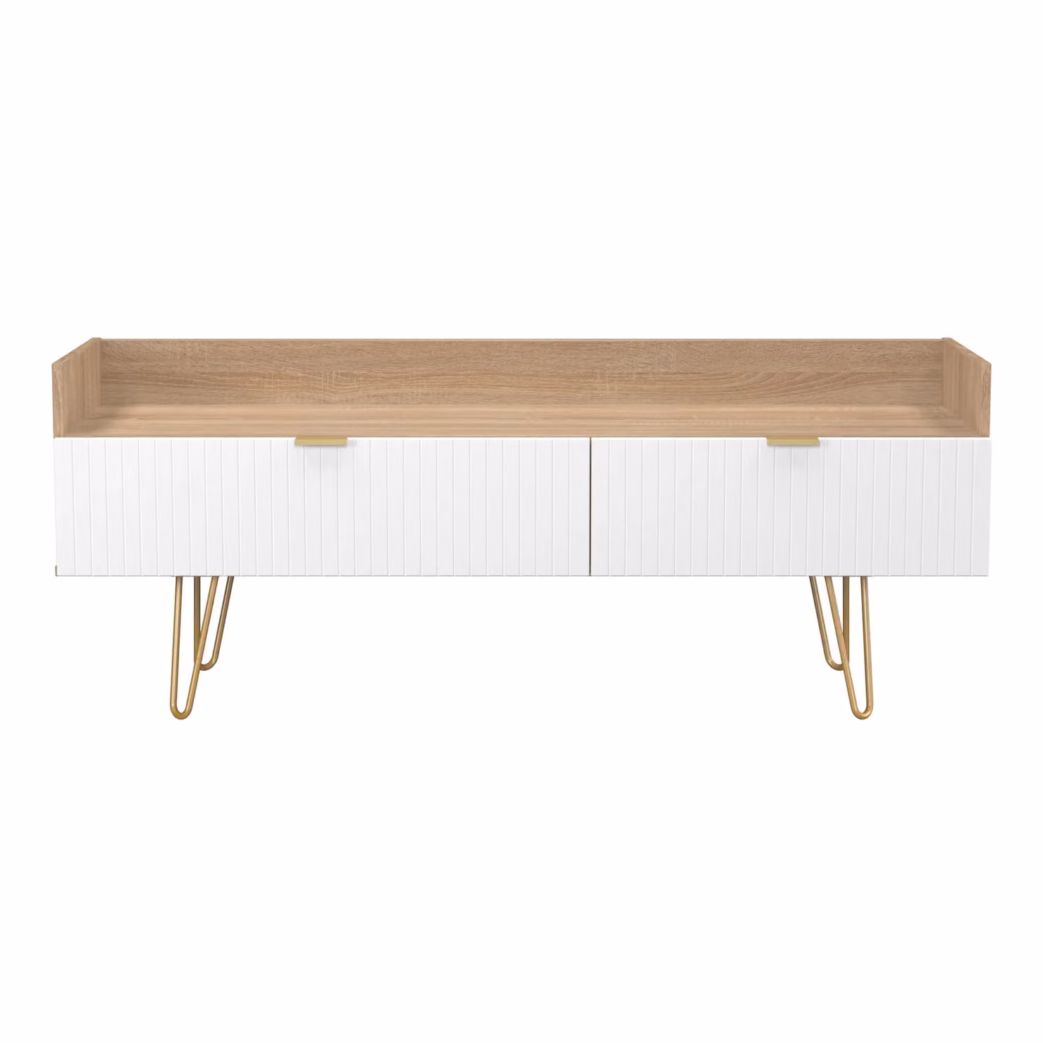 2 U Bexley 2 Drawer Coffee TV Unit in Natural with Gold and White Geometric Accents – 2