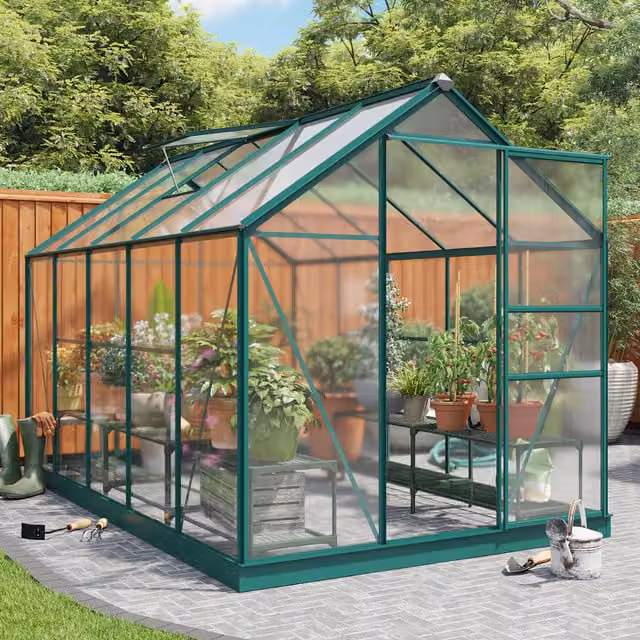 BillyOh Rosette Hobby Aluminium Polycarbonate Greenhouse with Sliding Doors in Green