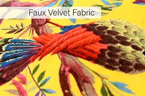 Riva Paoletti Paradise Square Cushion with Colourful Bird Print in Yellow Faux Velvet and Cotton, W/D/H: 50 x 50 x 50 cm – 4