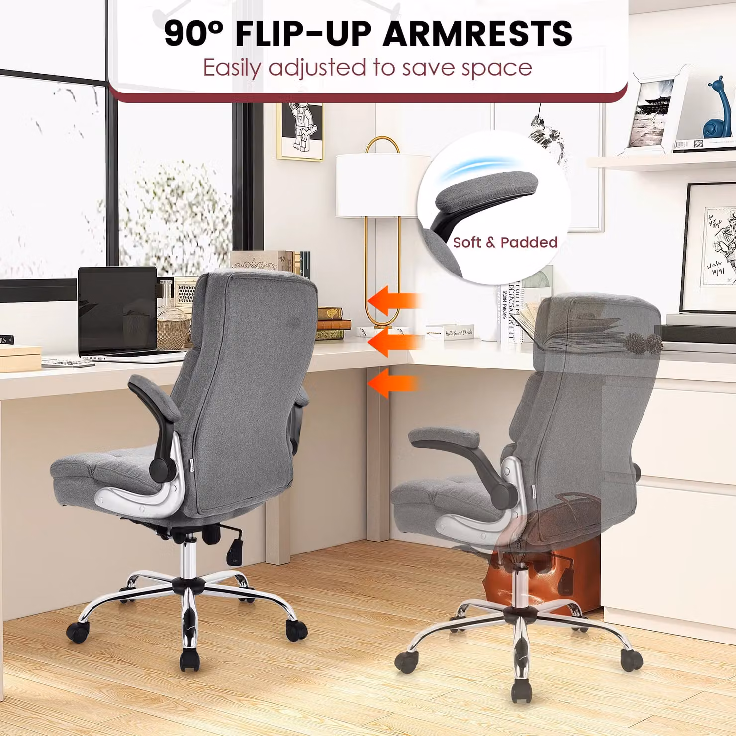 Costway Executive Ergonomic Office Chair in Grey with High Back, Swivel Function and Armrests – 3