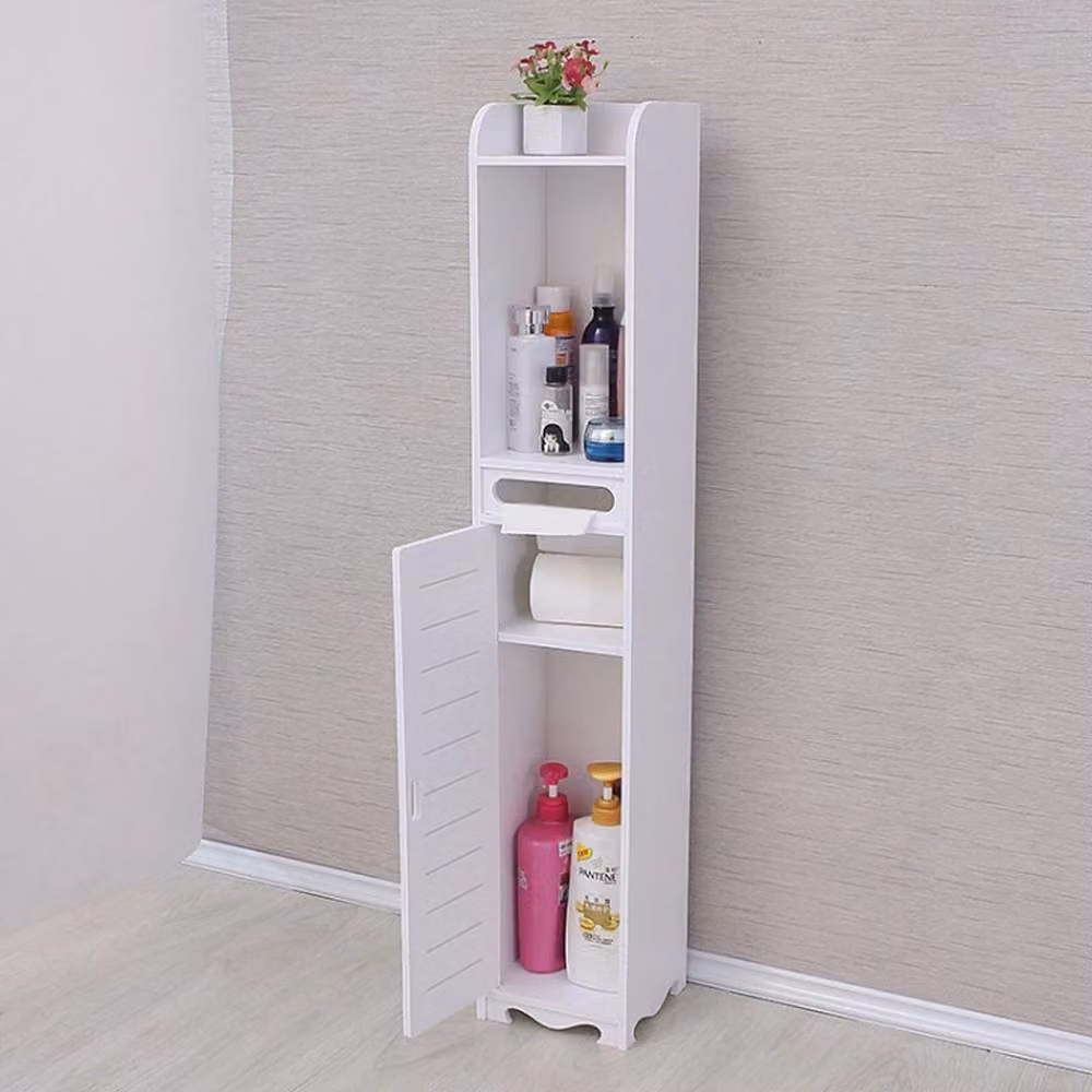 EONLION White Freestanding Narrow Bathroom Cabinet Set with Adjustable Internal Shelves and Hinged Doors – 3